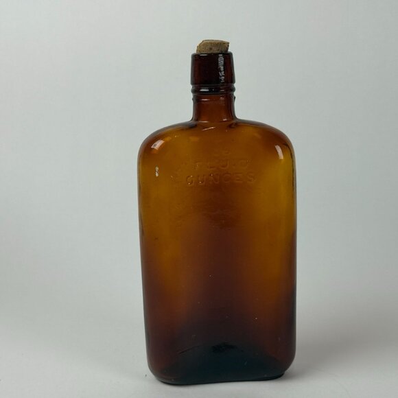 Amber 16 Fluid Ounce Bottle With Cork Vintage Rectangular Apothecary Style Brown - Picture 4 of 9